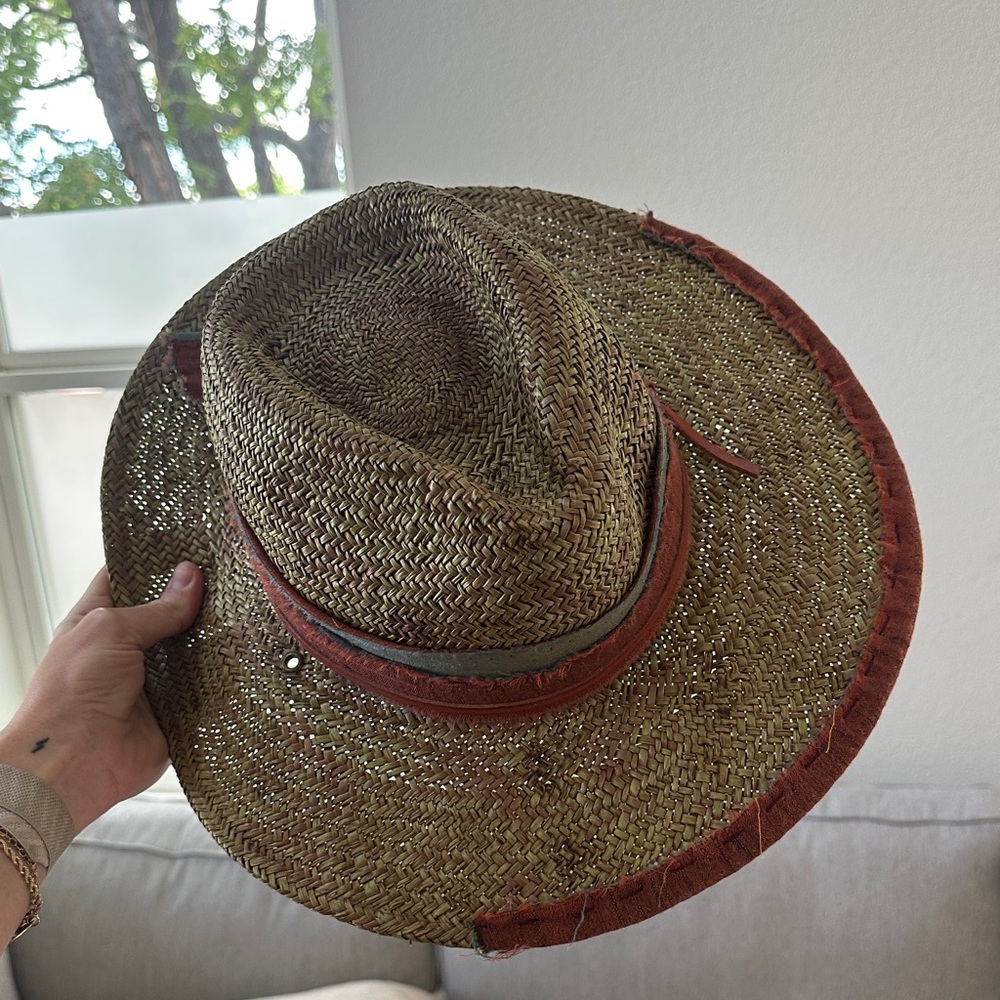 Ruediger Brown Straw Hat with Red Trim